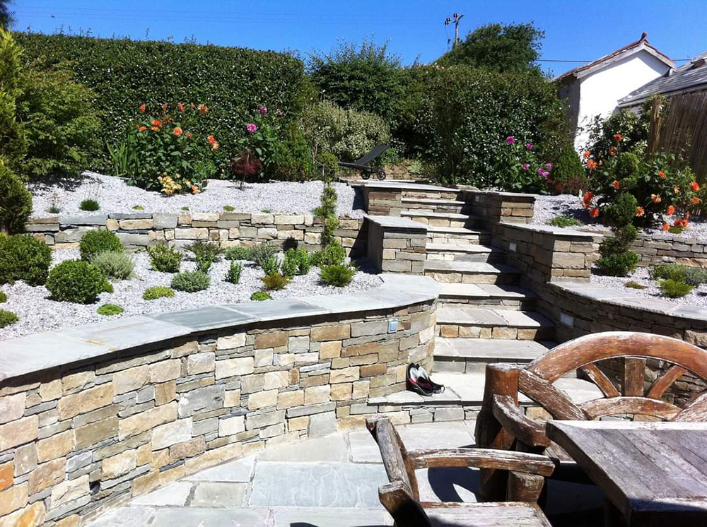 dry stone wall in a Devon garden