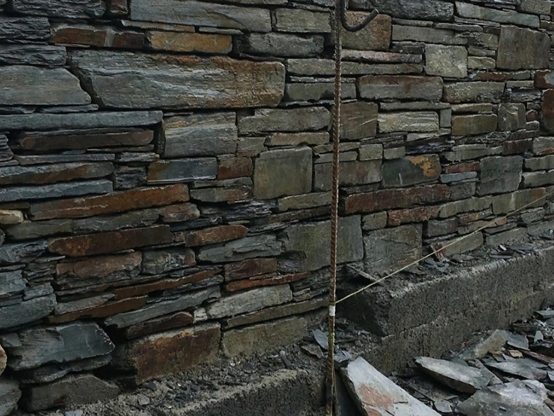 dry stone wall on block foundations